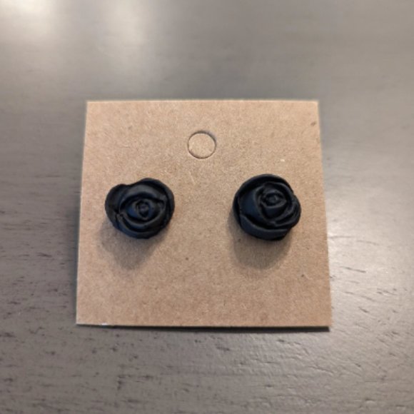 Black Polymer Clay Stud Earrings 925 Silver Posts Matte Finish - Picture 1 of 5